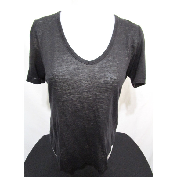 Banana Republic Black Semi-Sheer Linen Blend V Neck T Shirt Women S - Picture 1 of 7